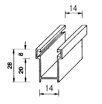 Guida alluminio estruso 28x14/15 mm